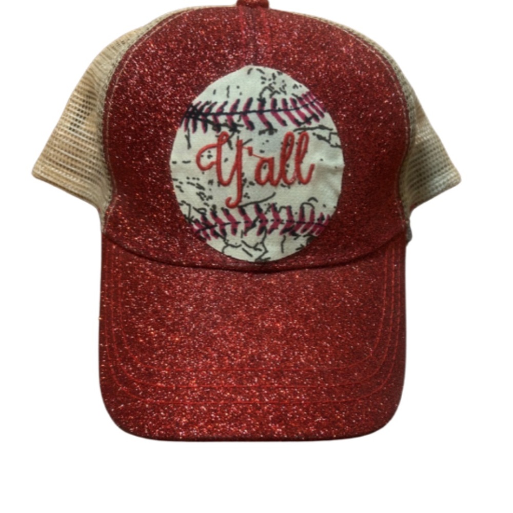 Red Glitter “Y’all” Baseball Cap